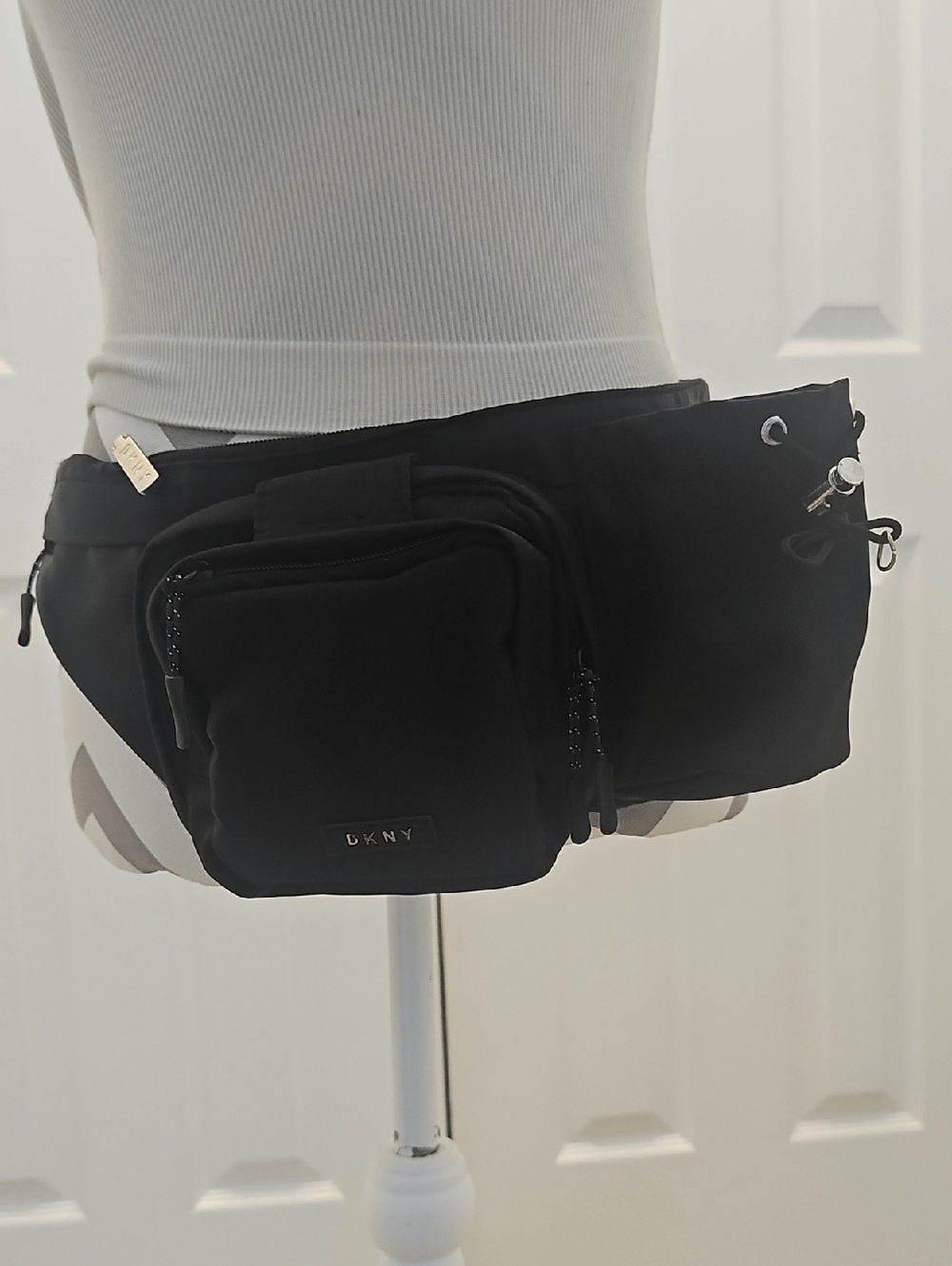 DKNY Black Nylon Waist Bag with Multiple Compartments